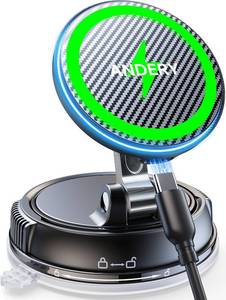 lot 12235 image: ANDERY Only for iPhone MagSafe Car Mount Charger 15W Fast Wireless Charging, 78LBS Suction, 2400gf Magnetic 360° Adjustable Car Phone Holder, Phone Holders for Your Car, Carbon Fiber