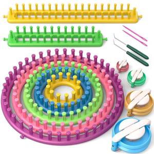 lot 13647 image: READAEER Knitting Loom Kit with Pompom Maker, Round Knitting Loom for Hat, Rectangular for Blanket Scarf Shawl, Knitting Loom Kit for Beginner