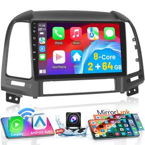 lot 13662 image: Fuluku��for Hyundai Santa Fe 2006-2012�� Android 264GB 9 HD Touch Screen Car Radio with Wireless Carplay, Android Auto, GPS, WiFi, Bluetooth, SWC, Mic, Backup Camera Mirror Link