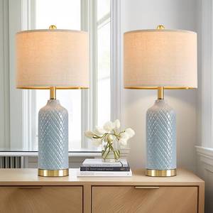 lot 13679 image: 24.25 Modern Ceramic Blue Table Lamps Set of 2 for Living Room Bedroom Bedside Table Lamp for Night Stands Boho Nightstand Lamp Coastal Side End Table Lamps Reading Light Home Office Dorm Deco Gifts