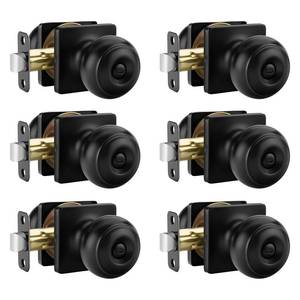 lot 13682 image: Haidms Matte Black Door Knobs Interior, Square Bedroom Door Knob Bathroom, Black Interior Door Knobs Round Ball with Square Plate Coin Unlock 6 Pack