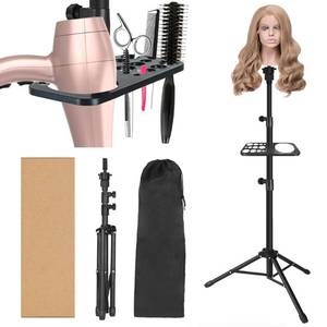 lot 13685 image: ZQIAN BEAUTY 50 Inch Metal Wig Stand, Adjustable Wig Head Stand, Mannequin Head Stand for Cosmetology Hairdressing, Wig Stand Tripod with Tool Tray (Black, Mannequin Head Not Included)