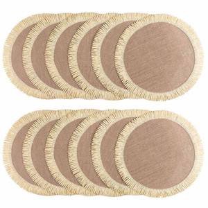 lot 13686 image: FunWheat 15 Inch Round Jute Placemats Set of 12, Braided Burlap Table Mats for Dining Table, Heat Resistant Farmhouse Woven Placemats for Fall Farmhouse Decor (Coarse-Edged Sunflower)
