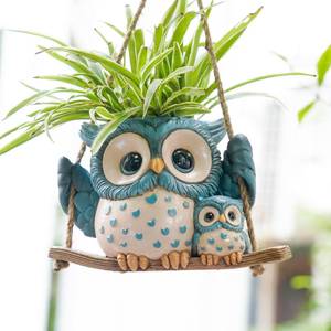 lot 13688 image: Swing Owl Hanging Planters for Indoor Plants, Cute Small Succulent Pots with Drainage Hole, Unique Resin Plant Hangers Outdoor, Hanging Plant Holder for String Of Pearls, Gift Ideas for Mother