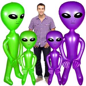 lot 13700 image: Zhanmai 4 Pcs 6335 Inch Halloween Giant Alien Inflatable Jumbo Blow up Green Alien for Halloween Party Photo Prep Decor Theme Birthday Party Favors(Green, Purple)