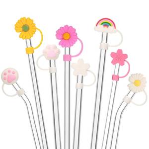 lot 14238 image: Patelai 8 Pieces Silicone Straw Tips Cover Reusable 6-8 mm Drinking Straw Lids