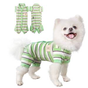 lot 14264 image: TONY HOBY Dog Pajamas, Dog Jumpsuit 4 Legged Pajamas with Green Stripe, Female Pet Clothes for Small Medium Size Dogs (Green&White, Girl, XS)