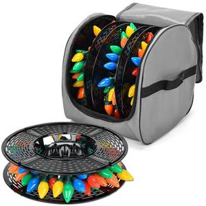 lot 14283 image: Keten Christmas Light Storage Bag, 600D Oxford Fabric Christmas Light Organizer with Reinforced Handles, 3 Reels Included to Hold 375ft Mini Christmas, Tree Lights & Extension Cords-Grey