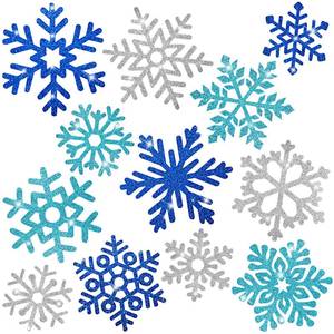 lot 14287 image: Geyee 96 Pcs Snowflakes Cutouts 12 Styles Glitter Snowflakes Board Cutouts Ornaments with Glue Point Dots for Winter Christmas Wonderland Party Home Decoration(Blue, Silver)