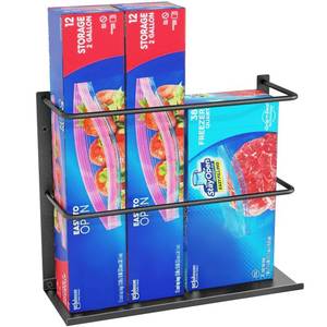 lot 14294 image: Gypie Kitchen Wrap Organizer Door Mount, Aluminum Foil Holder Cabinet Door Organizer Cabinet Storage Basket for Kitchen WrapFood Bag Storage, Black