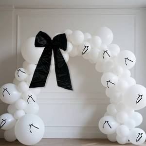 lot 14295 image: Extra Large Bow Decorations for Party Big Black Bow 12 Black Ribbon Bows for Balloons 100 White Balloons Bow Birthday Decorations Party Decor Bridal Shower Engagement Wedding Party Supplies