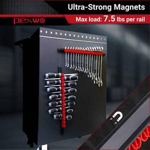 lot 14296 image: pexwo Magnetic Screwdriver Holder & Wrench Organizer (2-Pack, Black) �� Aluminum Tool Organizer Rail with 32 Clips �� Heavy-Duty Screw Driver Organizer for Toolbox Drawers & Metal Surfaces