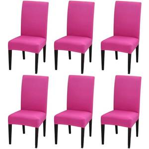 lot 14309 image: Dimatic 6 Pack Dining Chair Covers, Stretch Spandex Removable Washable Protector Chair Slipcovers for Dining Room Kitchen Hotel (Rosy)