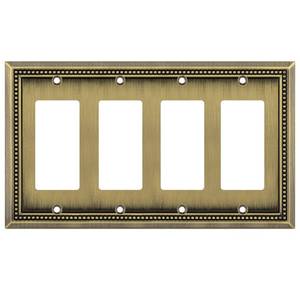 lot 14323 image: Henne Bery Sunken Pearls Heavy Duty Decorative Wall Plate Switch Plate Outlet Cover (Quad Decorator, Antique Brass)