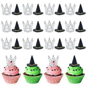 lot 14326 image: 24 Pcs Witch Hat and Crown Cake Topper,Wicked Cake Topper and Wicked Cupcake Toppers,For Party, Birthday Cake, Craft Decoration