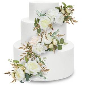 lot 14328 image: Rinlong 3Pcs Pre-made Cake Toppers Flowers Cake Decorations Wedding Cake Decorating Flowers Decor Christening Birthday Baptism Baby Shower Party Cake Topper Flower Arrangements White Gold