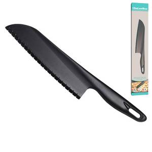lot 14338 image: ChaLeeMoo 11 Nylon Knife for Nonstick Pans, Plastic Serrated Kitchen Cutter to Cut Cake Brownie Pie Lasagna or Various Veggies and Fruits, Non-Metal Salad or Lettuce Knife, Black