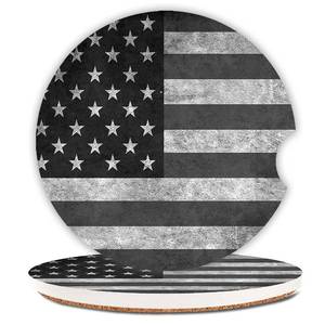 lot 14349 image: Black Grey American Flag Absorbent Cup Holders Car Coasters,Ceramic Stone Drinks Coaster Set for Women Man 2.56(2 Pack)