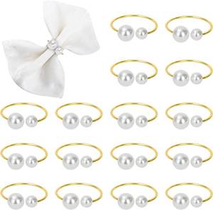 lot 14360 image: KPOSIYA Pearl Napkin Rings - Set of 12 Gold Napkin Holder Table Napkin Buckles for Dinning Table Setting Christmas Wedding Party Supplies (Gold 12)