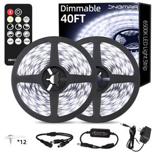 lot 14363 image: JNGMAIR 40ft LED Strip Lights with Remote, 6500K Daylight White Dimmable Tape Lights, 12V 720 LEDs 2835 Strong Adhesive Rope Lights for Cabinet Kitchen Ceiling Closet Vanity Mirror Stairway Basement
