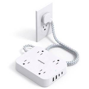 lot 14384 image: Flat Plug Extension Cord, HANYCONY 5ft Power Strip with 4 USB Ports(2 USB C), 4 Widely Outlets Extender, Wall Mount, Desk Charging Station for Office School Travel Dorm Room Essentials, ETL Listed