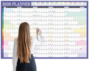 lot 15526 image: gisgfim 55 x 37in 2026 Jumbo Oversized Wall Calendar Colorful Wet & Dry Erase Laminated 12 Month Annual Yearly Personalized Extra Large Wall Planner for School Home Office Planning (Cut into 3pcs)
