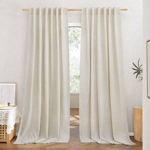 lot 15528 image: NICETOWN Natural Linen Curtains 108 inches Long for Living Room, Rod Pocket & Back Tab Thick Flax Privacy Semi Sheer Window Curtains with Light Filter for Bedroom, W55 x L108, 2 Panels
