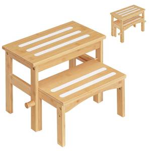 lot 15531 image: HOOBRO Wooden Step Stool for Toddlers, 2-in-1 Step Stool for Kids, Retractable Bamboo Stool with Anti-Slip Surface, for Bathroom Sink, Potty Training, Easy Assembly, Natural and White YL20JD01