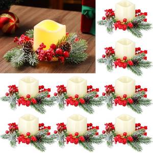 lot 15535 image: Quelay 24 Pcs Christmas Candle Rings Wreaths Berry Pillar Garland Candle Ring Holder Christmas Table Centerpiece Decor for Xmas Pinecone Holiday Festival Kitchen Cabinet Wreaths Hanging Decor