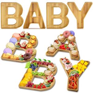 lot 15540 image: Alimtee Larger Charcuterie Board Letters for Baby Shower Gender Reveal Party, 12 Wooden Charcuterie Party Decorative Box, Candy Cupcake Serving Tray Food Dish Plates (Baby - 12 INCHES)