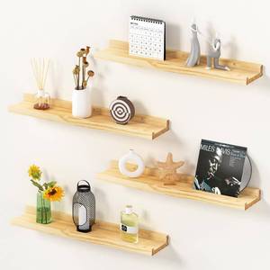 lot 15553 image: Picture Ledge Shelf, 16 inch Solid Pine Wood Floating Shelves, Floating Book Shelves for Living Room Bedroom Kitchen Decor, Natural Unfinished, No Stain, DIY, Set of 4 (Maple Wood, 4Pack 16inch)