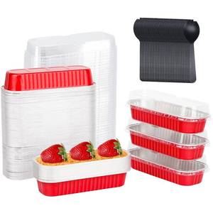 lot 15554 image: Disposable Mini Cake Pans with Lids 100 Pack,LNYZQUS 6.8oz Rectangle Mini Loaf Pan Baking Cups Muffin Tin,Aluminum Foil Cupcake Baking Tins Containers for Christmas New Year-Red