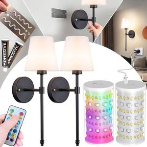 lot 15556 image: Vimhou Peel and Stick Wall Sconces, Stick On Wall Sconce Set of 2, Battery Operated Wireless Wall Light, No Drill Adhesive Wall Lamp, Corn Bulb with 10000mAh Rechargeable Battery, Bedroom Wall Decor