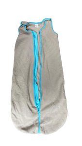 lot 16067 image: Baby Deedee Gray Sleep Sack with Turquoise Trim zipper needs to be reattached on left side