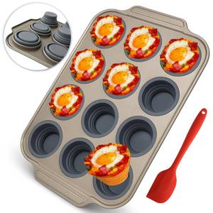 lot 16101 image: Whalead Silicone Muffin Pan for Baking, 12-Cup Nonstick Cupcake Pan with Metal-Reinforced Frame, Easy-Release Muffin Tin, Space-Saving Design, Includes Silicone Spatula