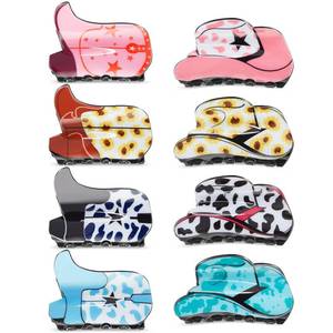 lot 16102 image: Tigeen 6 Pcs Western Cowgirl Hair Claw Clips Cow Print Sunflower Leopard Star Shark Boot Hat Nonslip Hair Clip Large Fun Cowgirl Acrylic Western Accessories Barrette Styling Clamps Gifts for Women