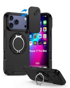 lot 16114 image: iPhone 17 Pro Max Case with Camera Cover & Ring Holder, 17 PRO MAX 6.9 Rugged Shockproof Protective Case, Slim Rugged Protection with Sliding Lens Cover & Kickstand for Apple iPhone 17 Pro Max-Black