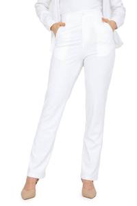 lot 16128 image: Bamans Dress Pants for Womens Work Business Pants Tummy Control Office Straight Leg Professional Trousers High Waisted Ladies Slacks White Petite 28 Inseam M