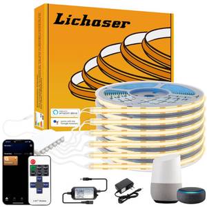 lot 16135 image: Lichaser 6 Rolls 9.84ft WiFi Flexible COB LED Lights for Wood Slat Wall Panels in Parallel, Acoustic Panel LED Strip Compatible with Alexa, 3000K Dimmable Strip for Acoustic Panels, Shelves Lighting