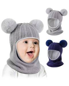 lot 16139 image: Baby Winter Hat Scarf Set 2 Pack, Toddler Beanie Hats Girl Boy with Neck Warmer, Beanie for Kids Knit Warm for Cold Weather