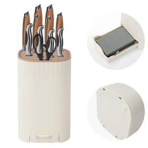 lot 16142 image: Knife Block Without Knives with Sharpening Stone Large Volume with Scissors Slot Knife Holder Qoosea Easy Cleaning Detachable Knife Storage Space Saver for Kitchen White