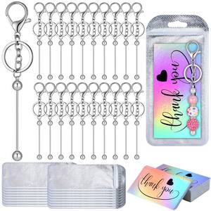 lot 16156 image: Sasylvia 60 Pcs Beadable Keychain Bars Bulk Making Kit 20 Beaded Keychain 20 Bag 20 Thank You Cards for DIY Keyrings Charms(Silver)
