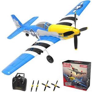 lot 17261 image: LEAMBE RC Plane, Remote Control Airplane 4 Channel Fighter with 6-Axis Gyro, Ready to Fly Upgrade P51 Mustang RC Airplane for Beginners Adult with Xpilot Stabilization System & One Key Aerobatic Blue