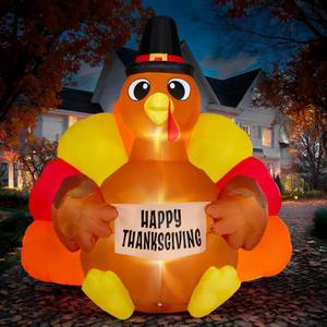 lot 19281 image: JOIEDOMI 6FT Thanksgiving Inflatable Turkey Decoration Outdoor, Light Up Inflation Turkey with LED, Happy Thanksgiving Blow Up Yard Decorations for Outside, Yard, Garden, Lawn, Party Supplies