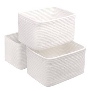 lot 19293 image: R RUNKA Small Cotton Rope Basket �� Storage Bin for Organizing (10.6 x 6.7 x 6.7), Bathroom Storage Basket for Shelf, Counter & Closet��White��