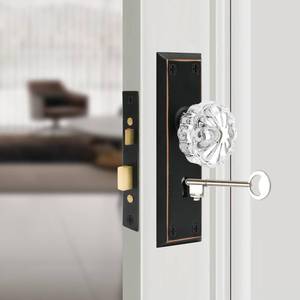 lot 19295 image: youthua Mortise Lock Set for Interior Door - Antique Brass Vintage Door Knob with Skeleton Key & Crystal Glass Handle, Replacement Hardware Fits 1-3 to 1-34 in Doors (Crystal Ball, Black)