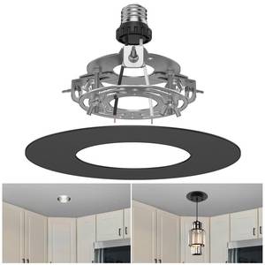 lot 19303 image: YIIZON 5 and 6 Recessed Can Light Conversion Kit, Fixture Upgrade, Pendant & Hanging Light, Ceiling Fan Compatible, 7� Inch Flat Steel Ceiling Medallion, Black Finish(Bracket only)