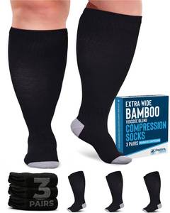 lot 19327 image: Doctors Select 3 Pairs Plus Size Compression Socks Wide Calf  Bamboo Viscose Knee High Extra Wide Calf Compression Socks Women & Men  Black