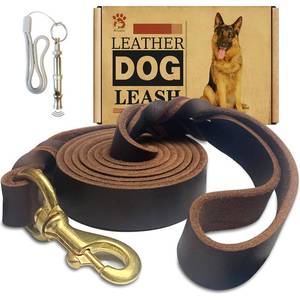 lot 19328 image: Leather Dog Leash 6ft x 1 inch,Strong Heavy Duty Genuine Leather Braided Dog Training Leash, Soft and Comfortable for Large Dogs, Medium Small Dogs (Brown, 6FT1in)