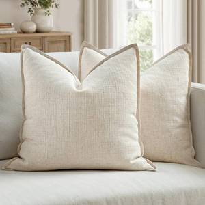 lot 19339 image: MIULEE Euro Sham Pillow Covers for Bed 26x26, 2 Pack Natural Beige Thick & Textured Decorative Throw Pillow Covers, Neutral Linen Cushion Cases, Modern Farmhouse Home Decor, No Filling